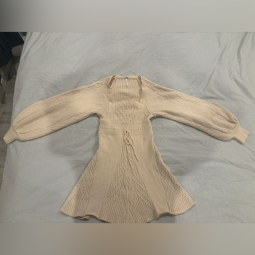 Free People knit mini dress, size S, Christmas style, cream